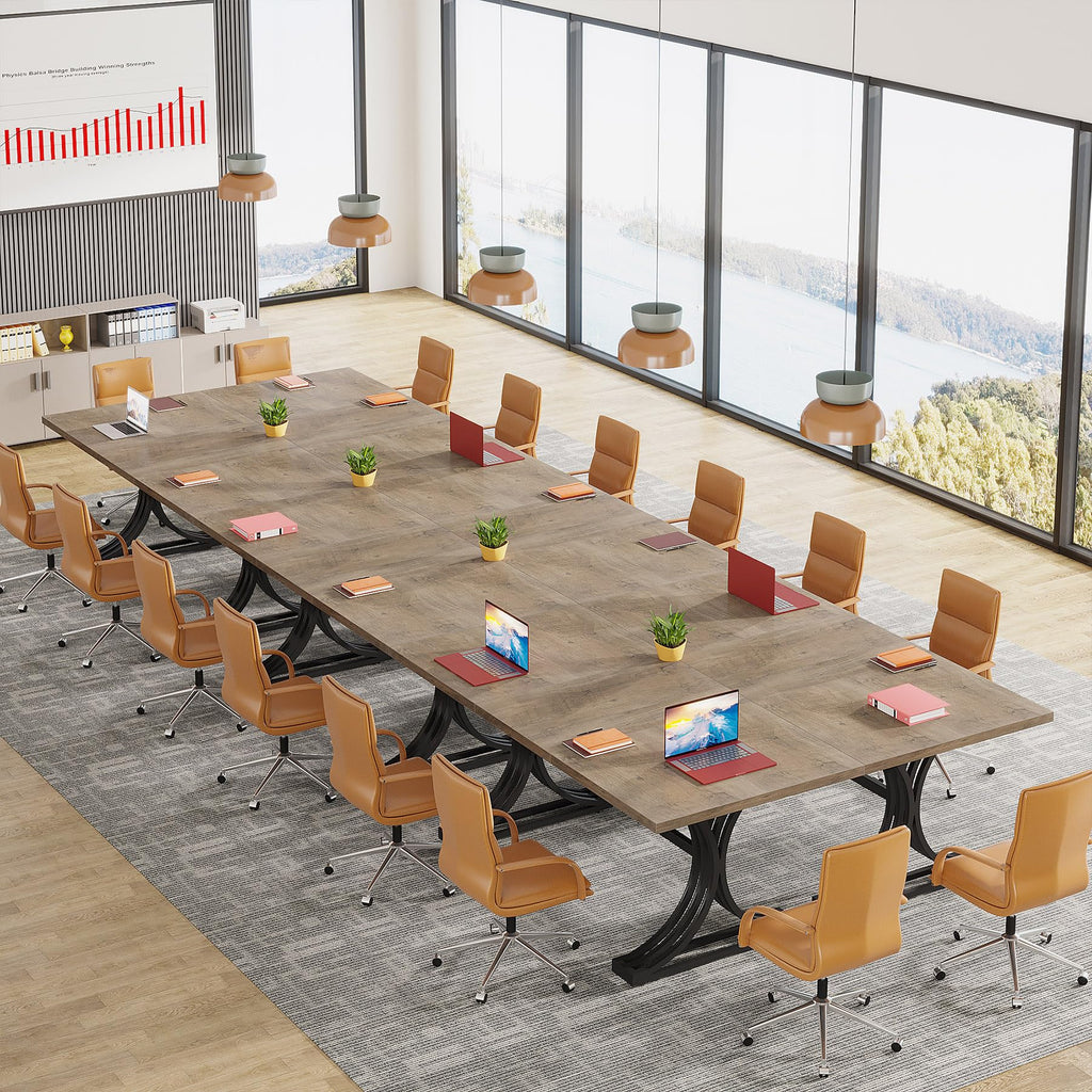 10.5FT Conference Table, Modern Meeting Table for 8-10 People, Rectangle Seminar Boardroom Table for Office Conference Room with Stylish Legs (6, Grey + Black)