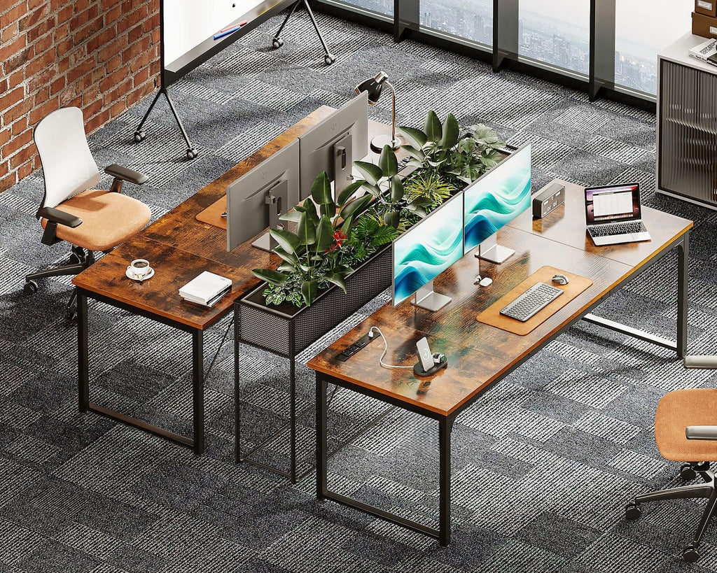71 Inch Computer Desk with USB Ports, Large Office Desk, Long Study Student Writing Desk, Rustic Brown