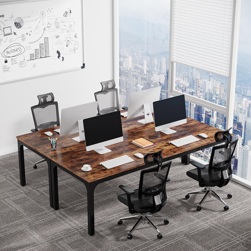 6.5 FT Conference Room Table, 78.74" W x 27.56" D Large Office Conference Table, Modern Seminar Meeting Table Desk for Boardroom, Meeting Room (1, Rustic Brown)