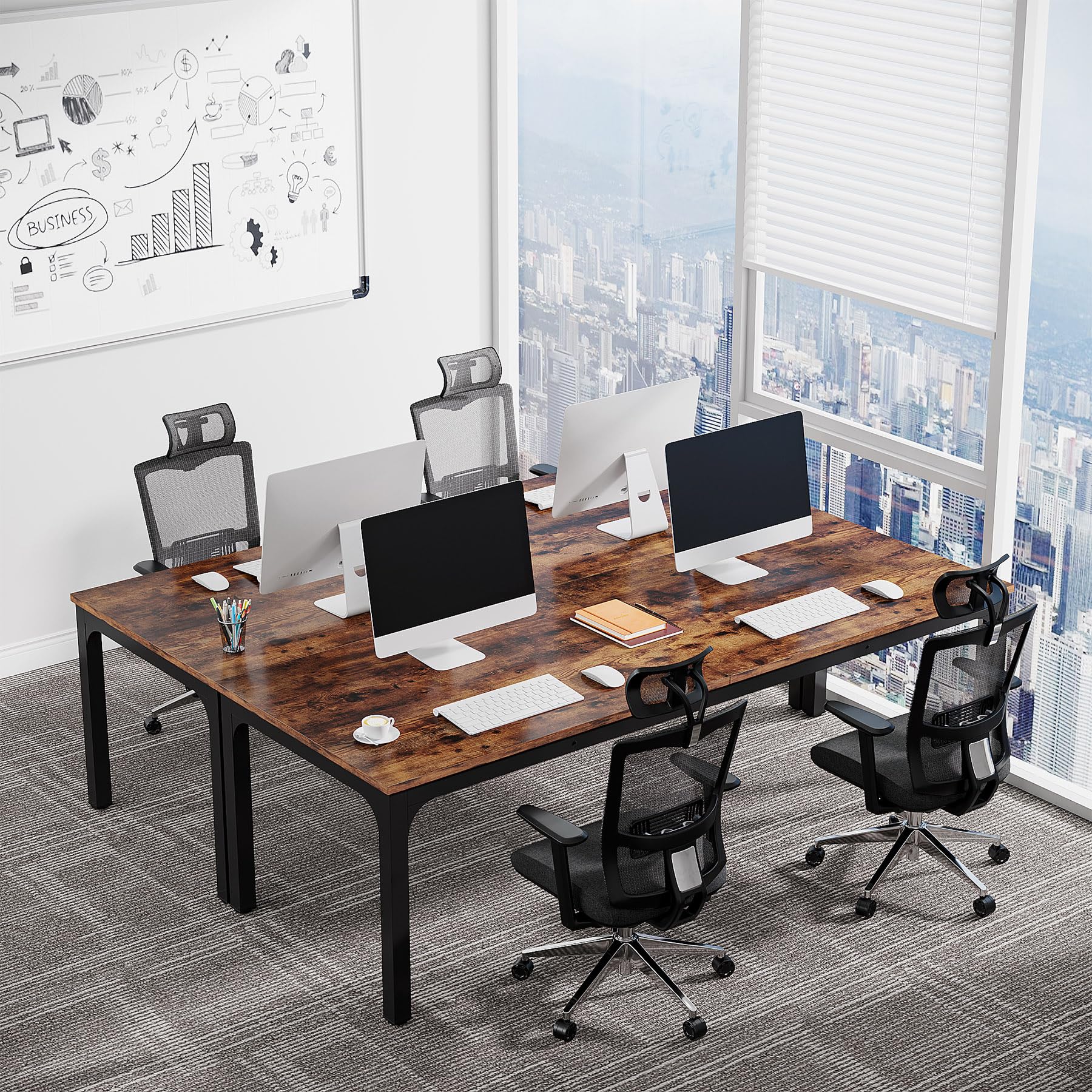 6.5 FT Conference Room Table, 78.74" W x 27.56" D Large Office Conference Table, Modern Seminar Meeting Table Desk for Boardroom, Meeting Room (1, Rustic Brown)