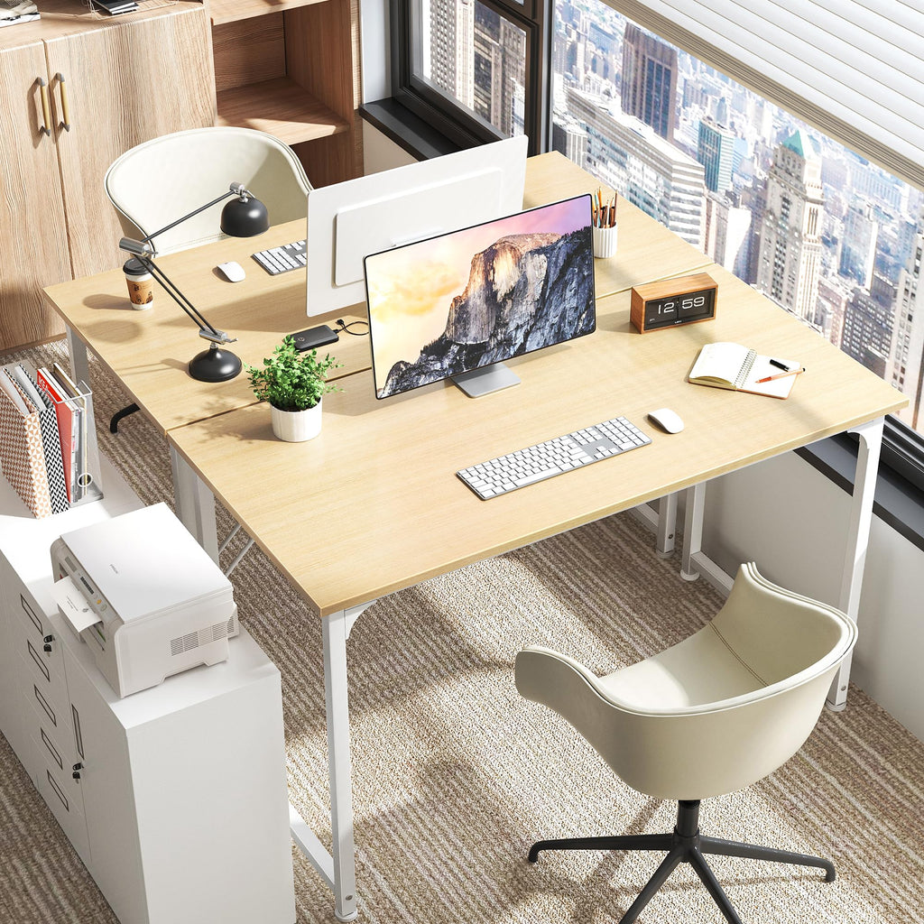 Computer Desk, 48 Inch Office Desk, Gaming Desk with Storage, Writing Desk Work Desk for Home Office, Study, Modern Simple Desk, Large Legroom, Metal Frame, Maple