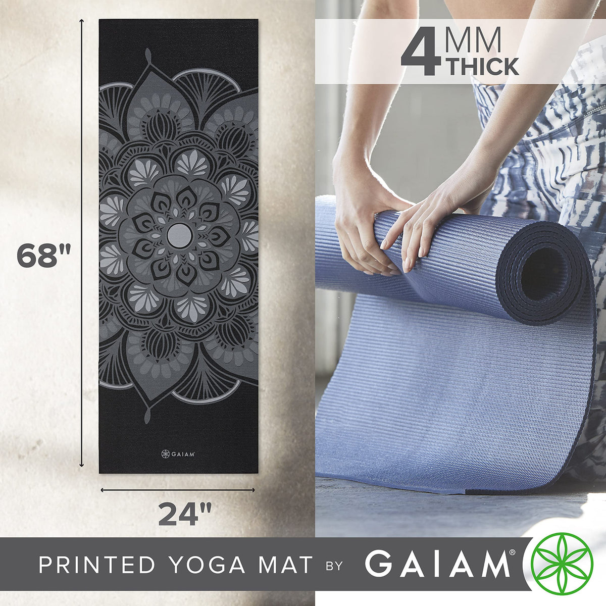 Yoga Mat Classic Print, 4mm Non-Slip Mat (Mystic Ink)