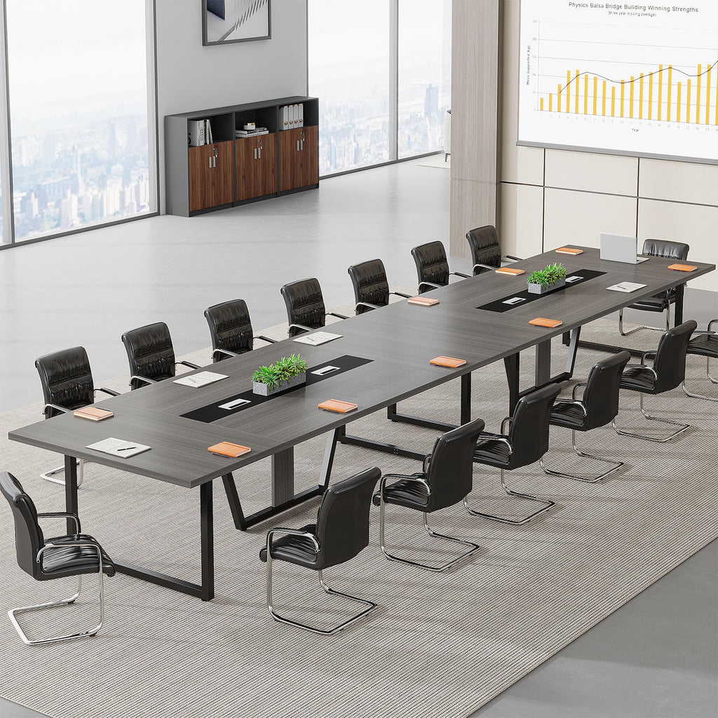 8FT Conference Table Set of 2, Large Meeting Podcast Table for 10 People, Business Style Wooden Training Table with Strong Metal Frame for Office Conference