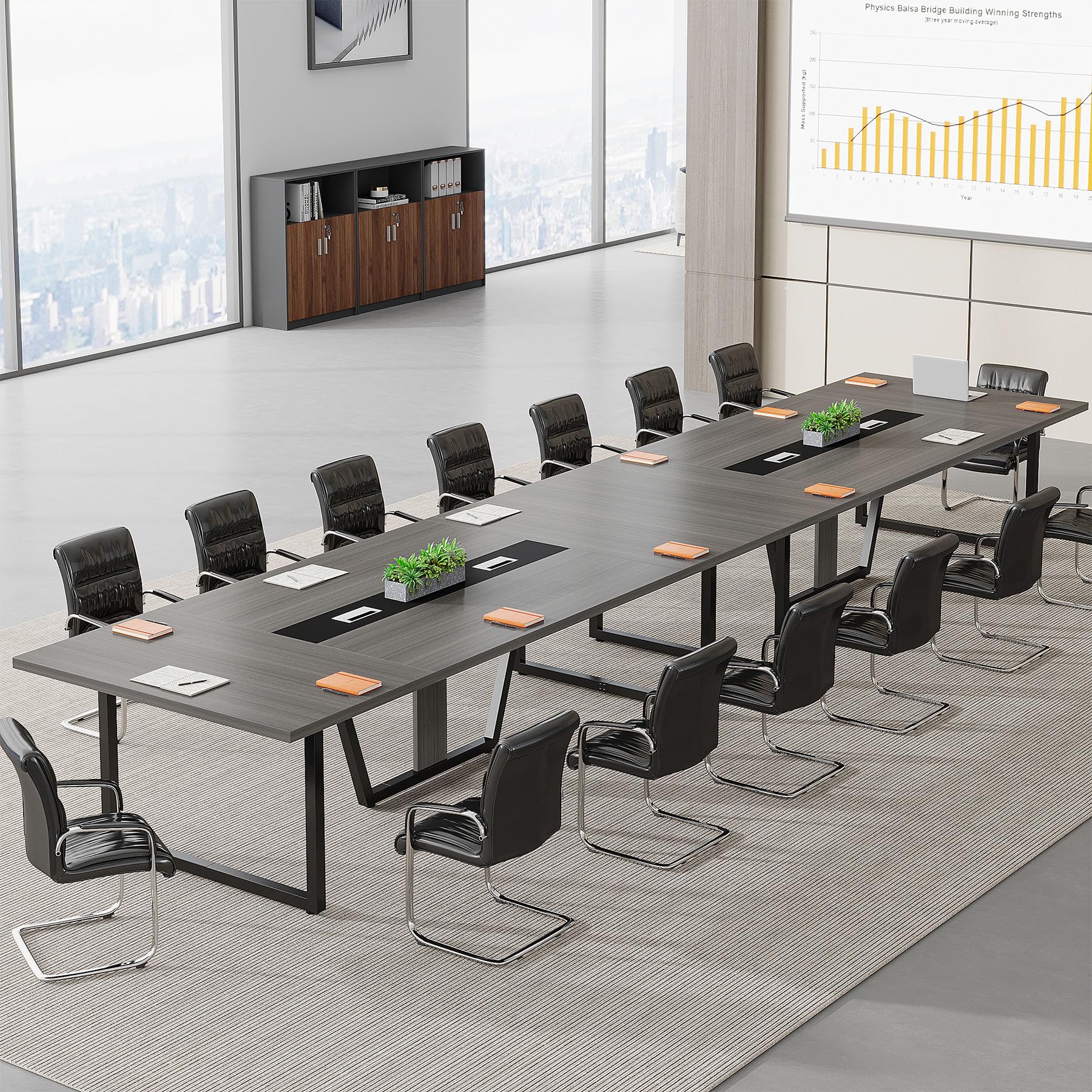 8FT Conference Table Set of 2, Large Meeting Podcast Table for 10 People, Business Style Wooden Training Table with Strong Metal Frame for Office Conference