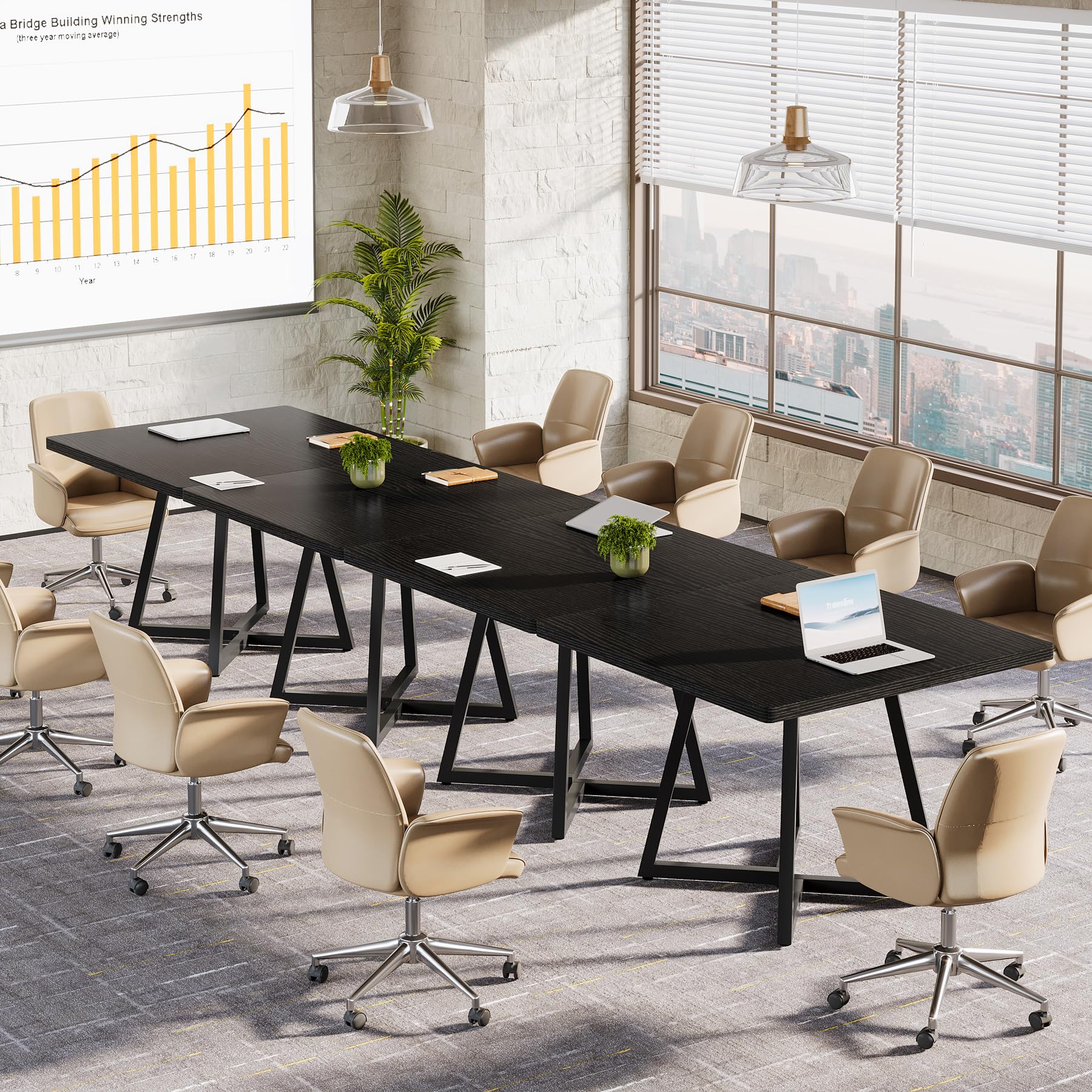 31.5" Square Conference Table, Industrial Office Meeting Table for 4 People, Business Podcast Furniture with Metal Base for Small Spaces, Office Conference, Vintage Brown