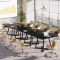 31.5" Square Conference Table Set of 4, 10 ft Industrial Office Meeting Table for 8-10 People, Business Podcast Furniture with Metal Base for Small Spaces, Office Conference, Black