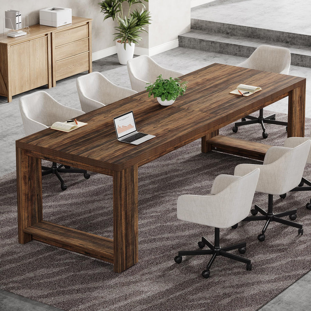 7 ft Conference Table for 6 to 8 People, Modern Rectangle Meeting Room Desk for Boardroom, Home Office (2, Dark Brown)