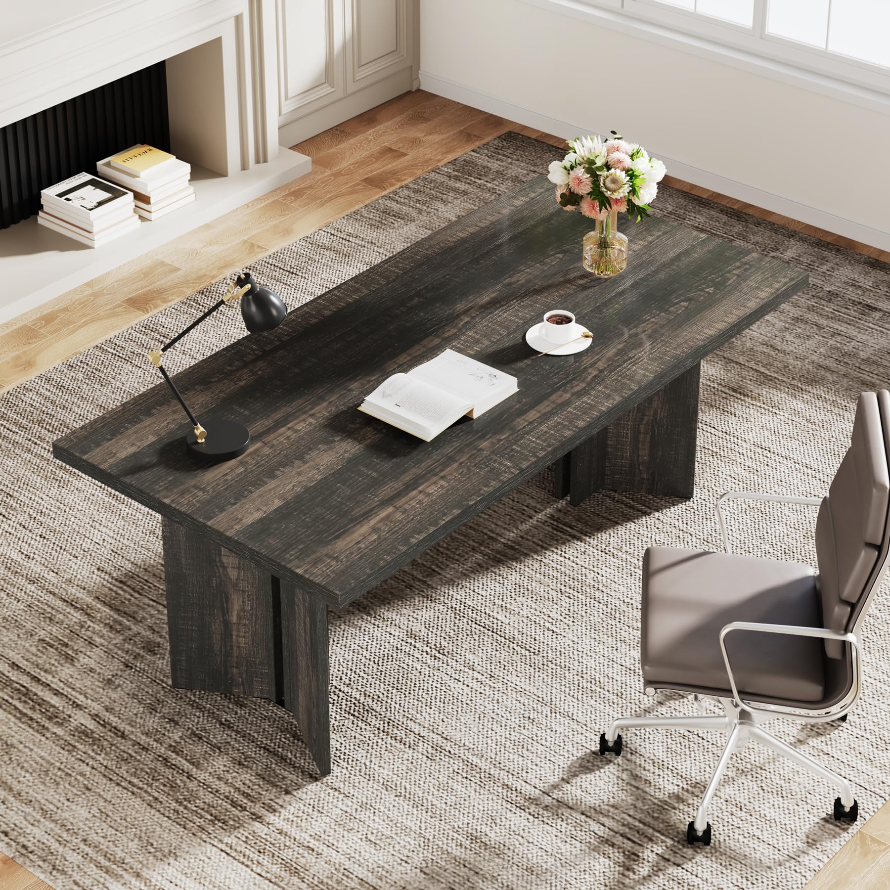 10.5FT Conference Table, Large Rectangle Meeting Seminar Table for 10-12 Person, Long Wooden Business Tables (Set of 2, Dark Gray)