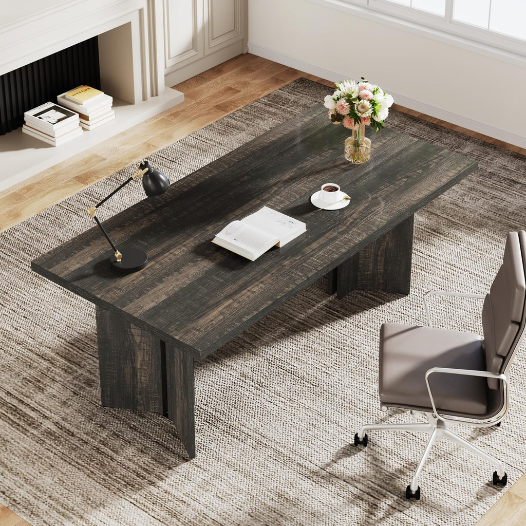 10.5FT Conference Table, Large Rectangle Meeting Seminar Table for 12-14 Person, Long Wooden Business Tables (Set of 4, Dark Gray)