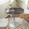hausway 31.5" Tulip Table,Round Kitchen Dining Table for 2-4 with Thick Sintered Stone Top,Titanium Golden Pedestal Base,Heat-Resistant,Bistro Table for Dining Room,Café,Small Space（Dusk Strata）