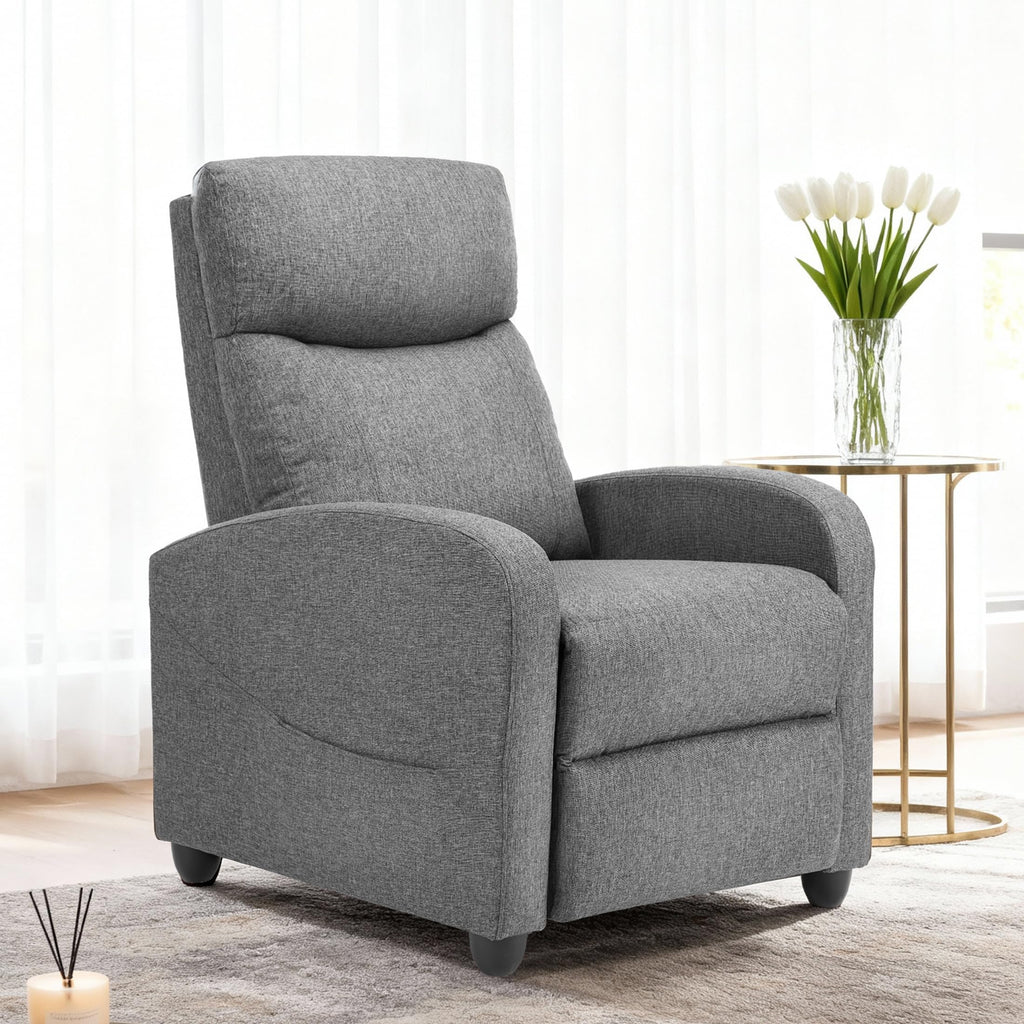 Recliner Chair Fabric Recliner Sofa No Massage, Home Theater Seating with Lumbar Support, Adjustable Push Back Overstuffed High-Density Sponge Reclining for Living Room, Grey