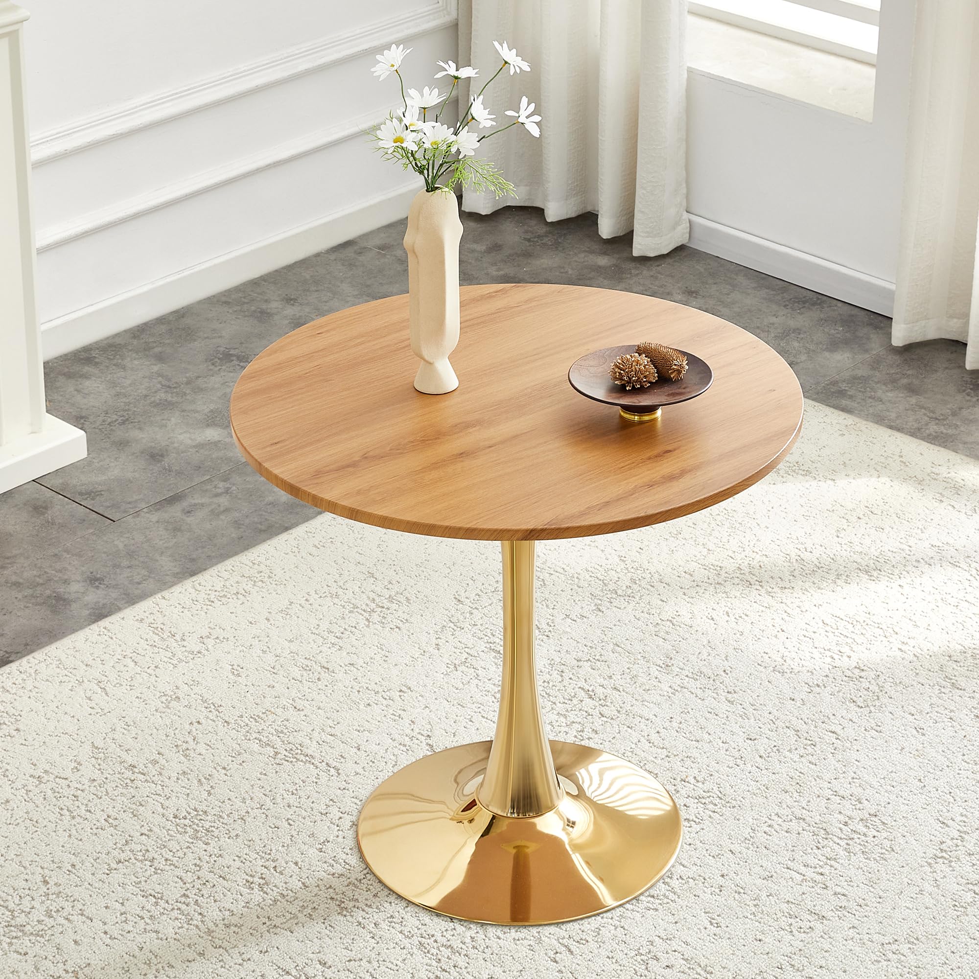 Round Tulip Dining Table, 31.5" Circle Tulip Table with Thickened Tabletop & Metal Pedestal, Mid Century Modern Bistro Table for Kitchen, Small Places, Living Room
