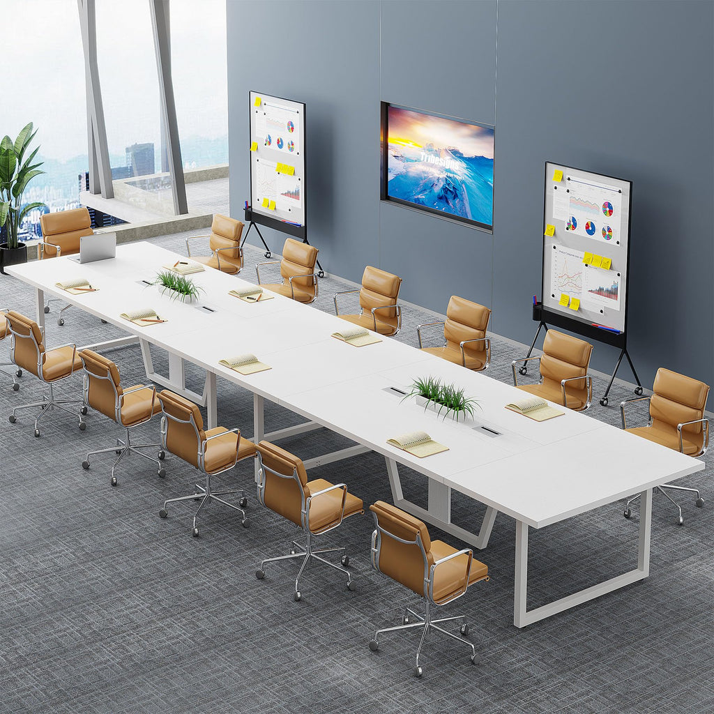 8FT Conference Table Set of 2, Large Meeting Podcast Table for 10 People, Business Style Wooden Training Table with Strong Metal Frame for Office Conference