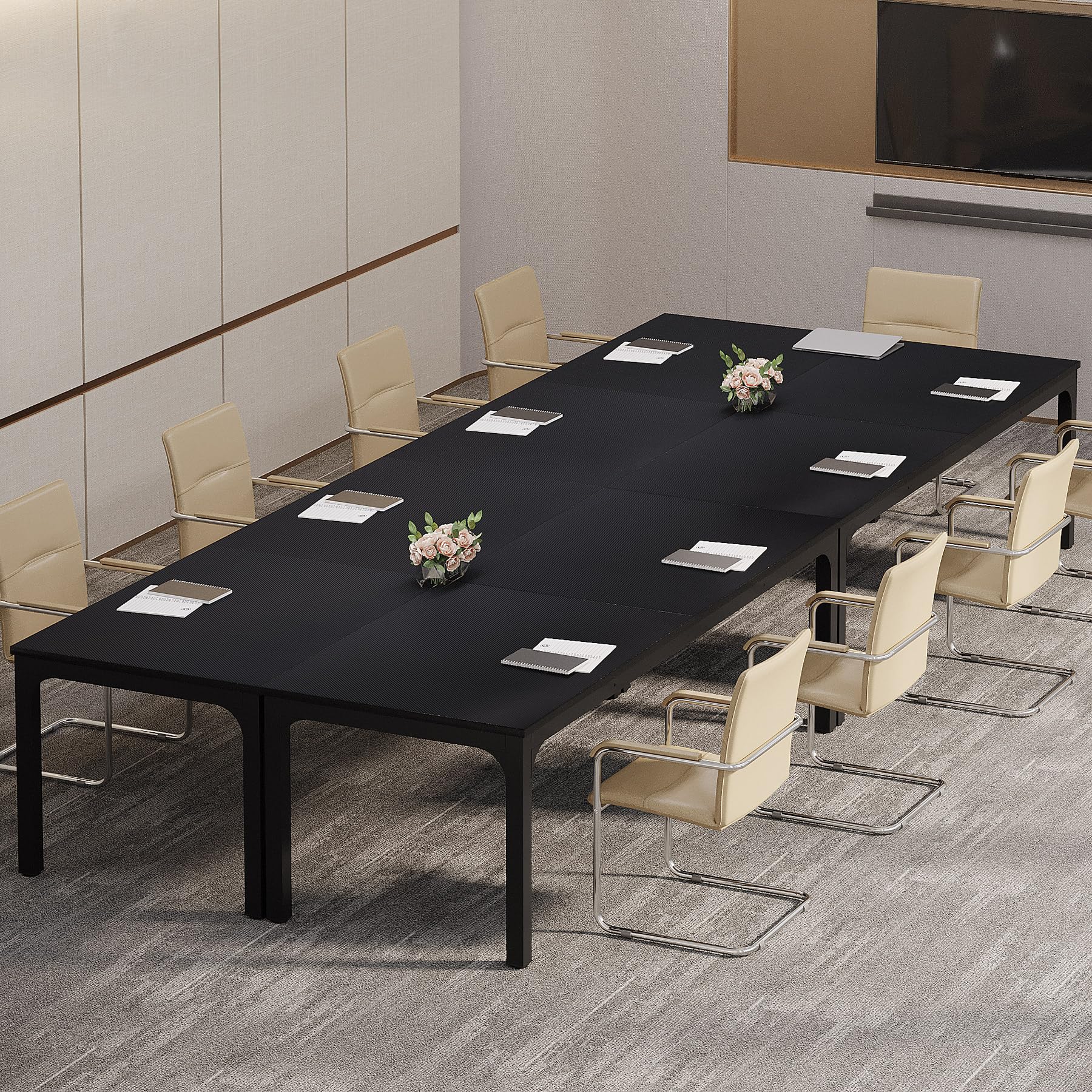 6.5 FT Conference Room Table, 78.74" W x 27.56" D Large Office Conference Table, Modern Seminar Meeting Table Desk for Boardroom, Meeting Room (4, Black)
