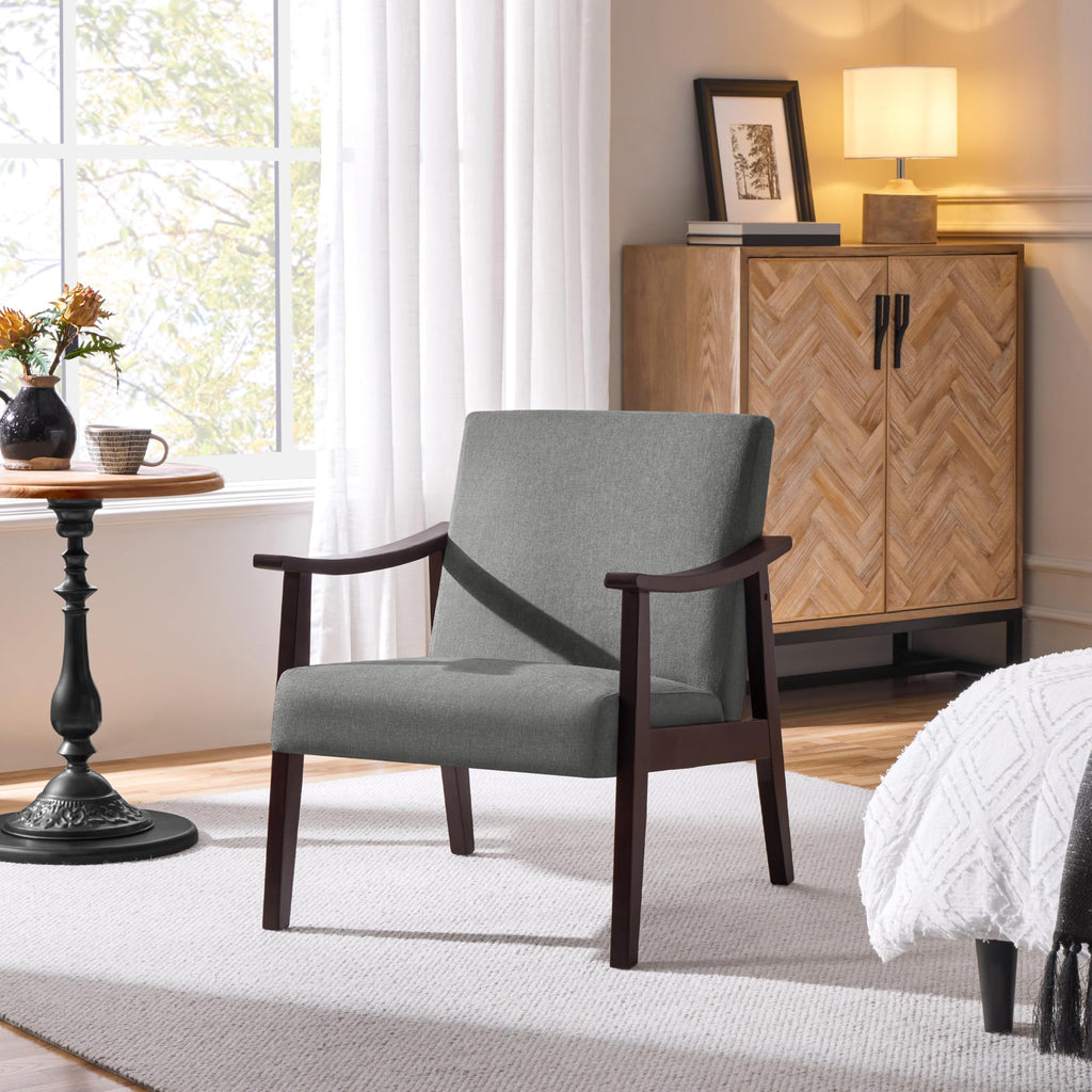 Accent Chair, Mid-Century, Modern Linen Fabric Side Chair with High Back for Living Room/Office/Bedroom, Minimalist, Dark Gray