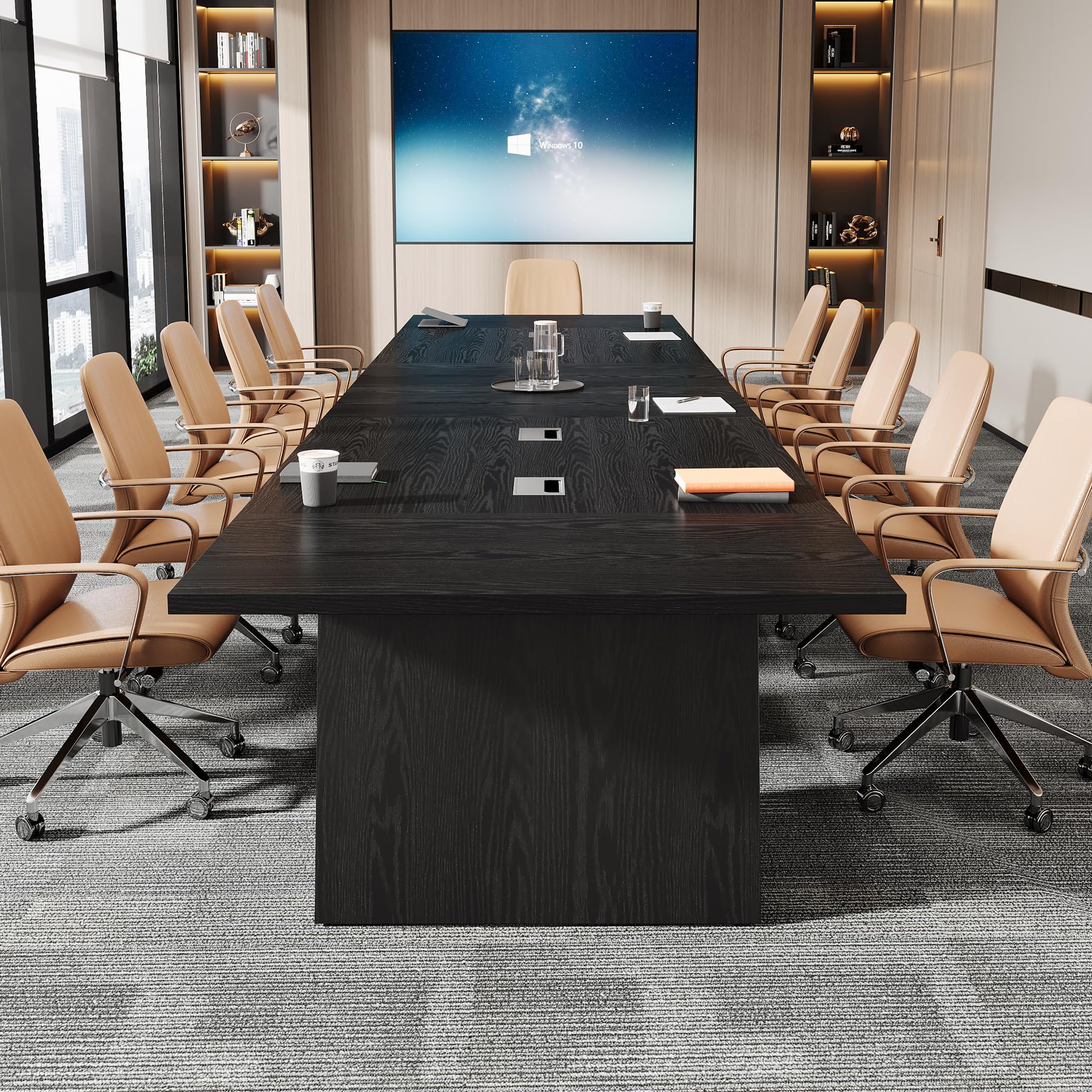 8ft Conference Table, Large Meeting Table for 8-10 People, Business Seminar Furniture for Office Conference Room (4, Black)