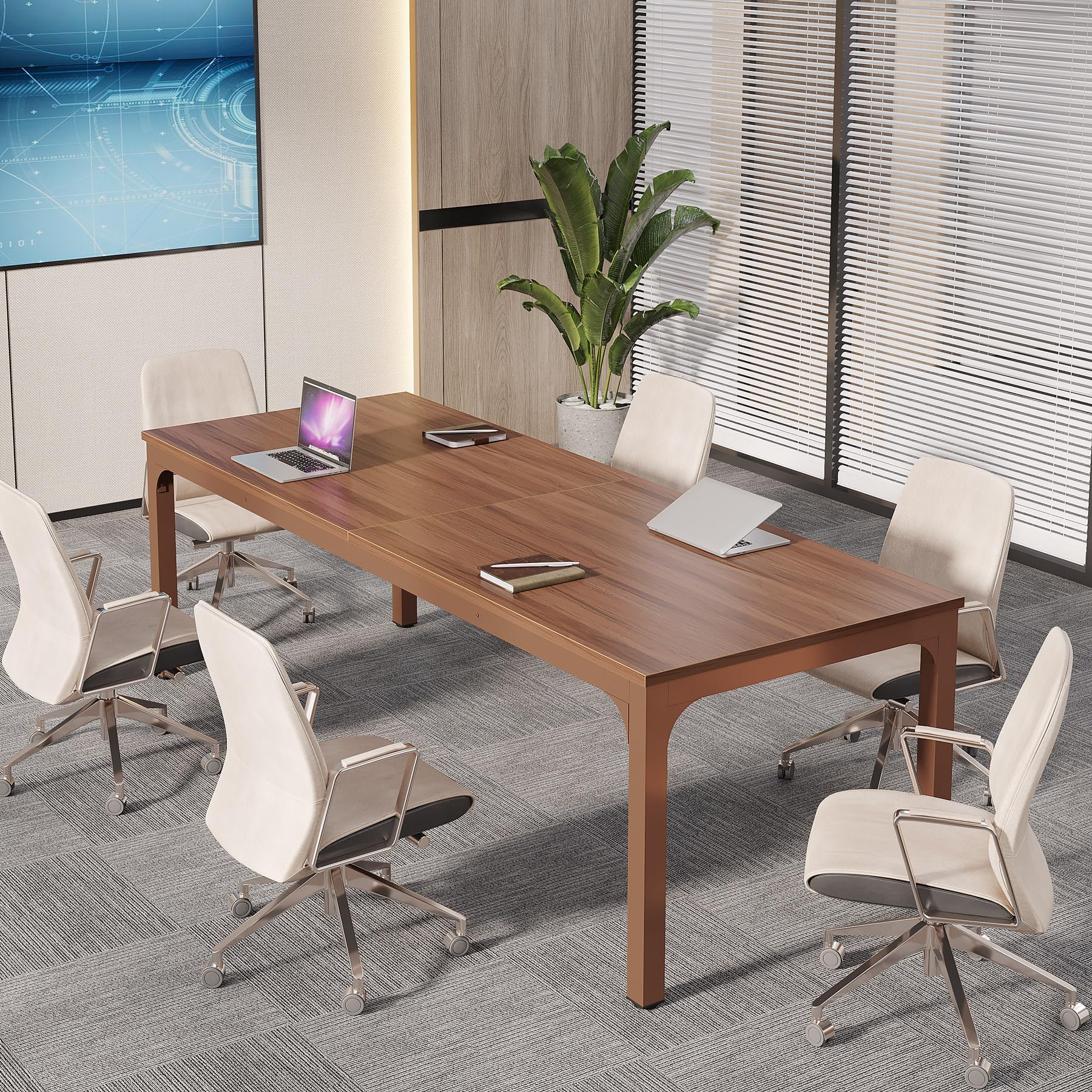 6.5 FT Conference Room Table, 78.74" W x 27.56" D Large Office Conference Table, Modern Seminar Meeting Table Desk for Boardroom, Meeting Room (1, Walnut)