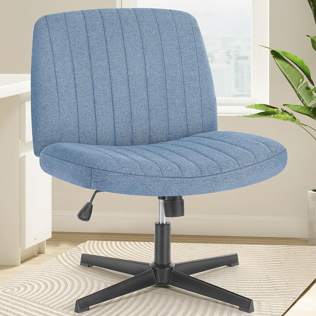 Criss Cross Legged Chairs Armless No Wheels Wide Seat Height Adjustable Swivel Padded Fabric Home Office Desk Seating for Bedroom, Student, Study Room