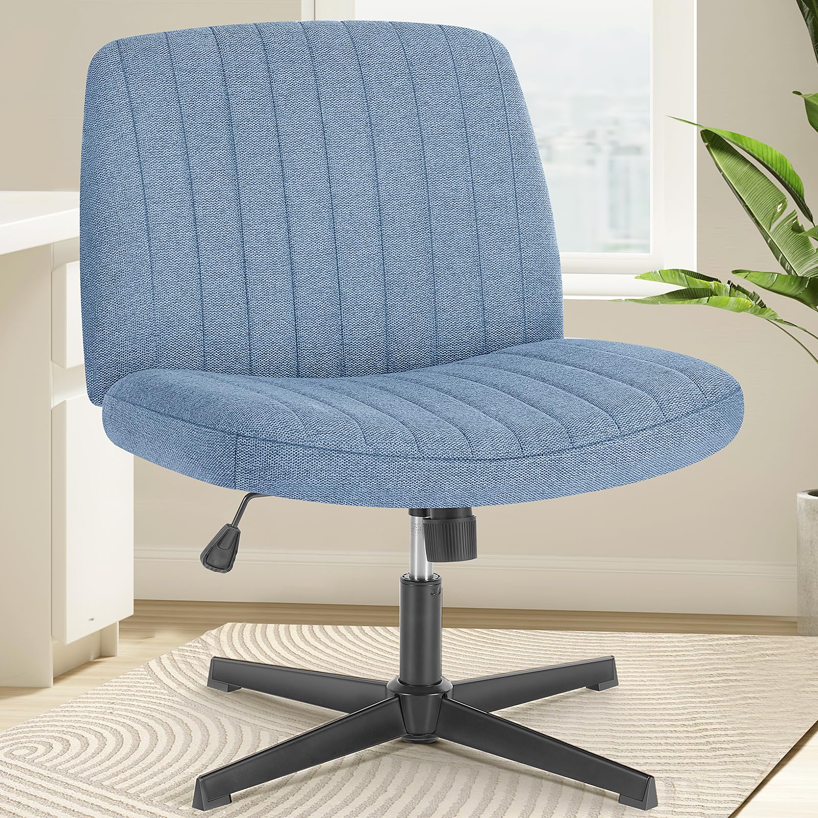 Criss Cross Legged Chairs Armless No Wheels Wide Seat Height Adjustable Swivel Padded Fabric Home Office Desk Seating for Bedroom, Student, Study Room