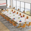 10.5FT Conference Table, Modern Meeting Table for 8-10 People, Rectangle Seminar Boardroom Table for Office Conference Room with Stylish Legs (6, White + Gold)