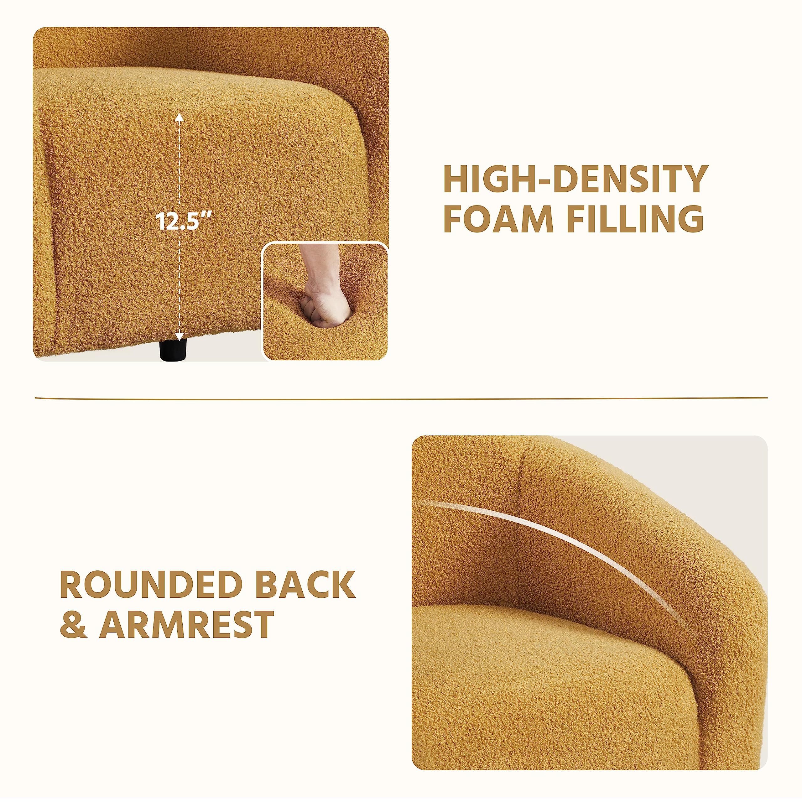 Accent Barrel Chair, Boucle Fabric Club Chair, Furry Sherpa Elegant and Cozy, Soft Padded Armchair for Living Room Bedroom Reception Room Office, Mustard Yellow