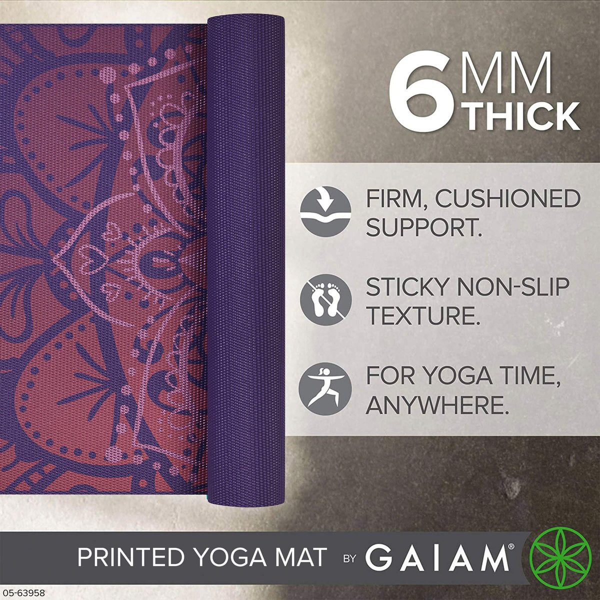 Premium Yoga Mat, 6mm Thick Print Mat (Athenian Rose)