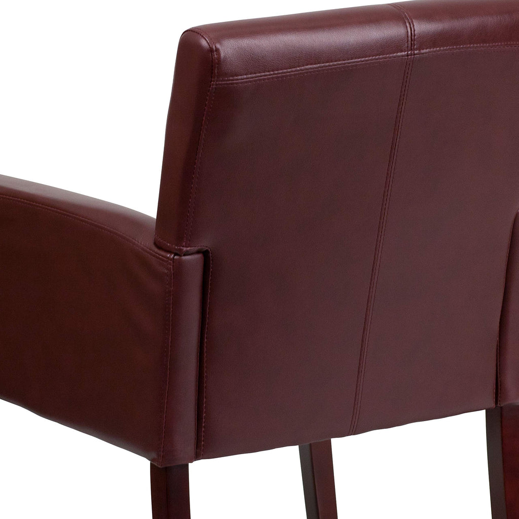 Burgundy LeatherSoft Executive Side Reception Chair with Mahogany Legs