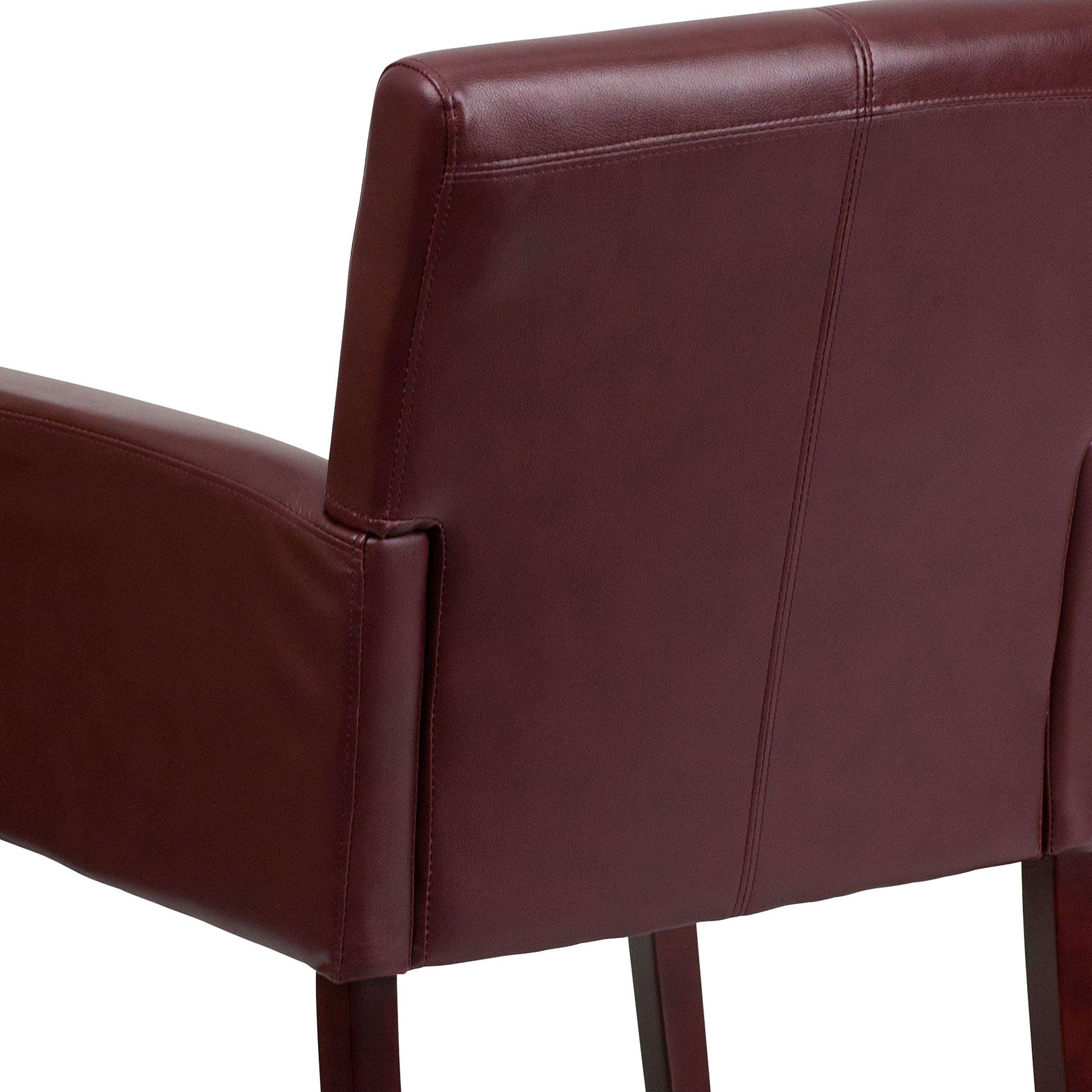 Burgundy LeatherSoft Executive Side Reception Chair with Mahogany Legs