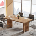 5.5FT Conference Table, 63-inch Rectangle Meeting Seminar Table, Large Oak Brown Business Tables for 4-6 People, Heavy Duty Pedestal (Light Oak Brown)