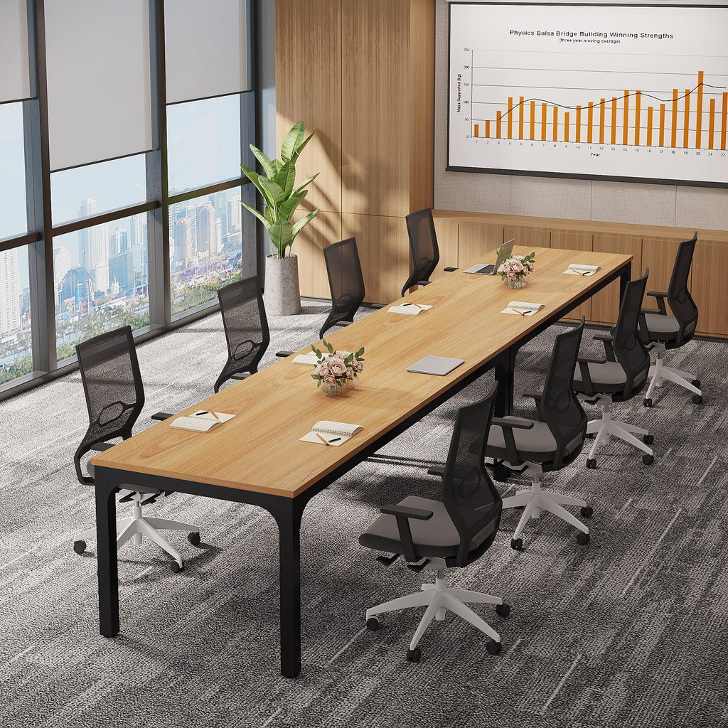 6.5 FT Conference Room Table, 78.74" W x 27.56" D Large Office Conference Table, Modern Seminar Meeting Table Desk for Boardroom, Meeting Room (6, Natural)
