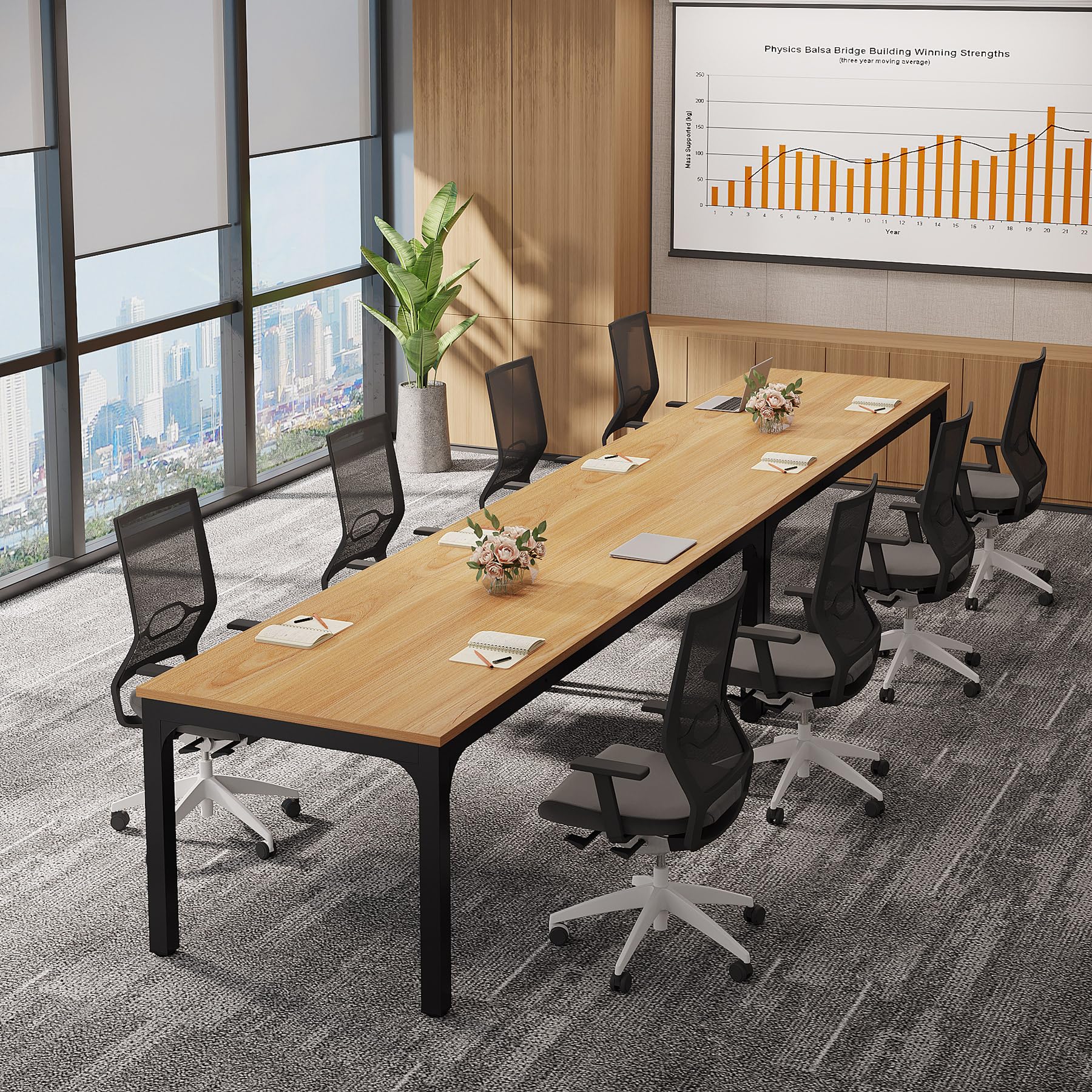 6.5 FT Conference Room Table, 78.74" W x 27.56" D Large Office Conference Table, Modern Seminar Meeting Table Desk for Boardroom, Meeting Room (4, Natural)