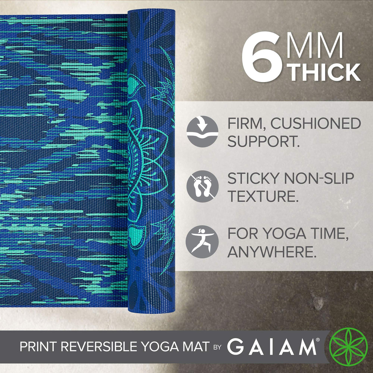 Reversible Yoga Mat, 6mm Thick Print Mat (Divine Impressions)