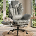 Flip Armrests Criss Cross Office Chair, Reclining Office Chair with Foot Rest, Adjustable Headrest, Massage Waist Pillow, Cross Legged Big and Tall Desk Chair Wide Seat Vanity Chair, PU Leather Grey