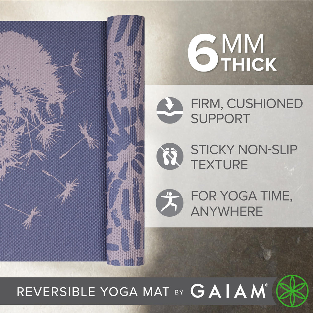 Reversible Yoga Mat, 6mm Thick Print Mat (Dandelion Fossil)
