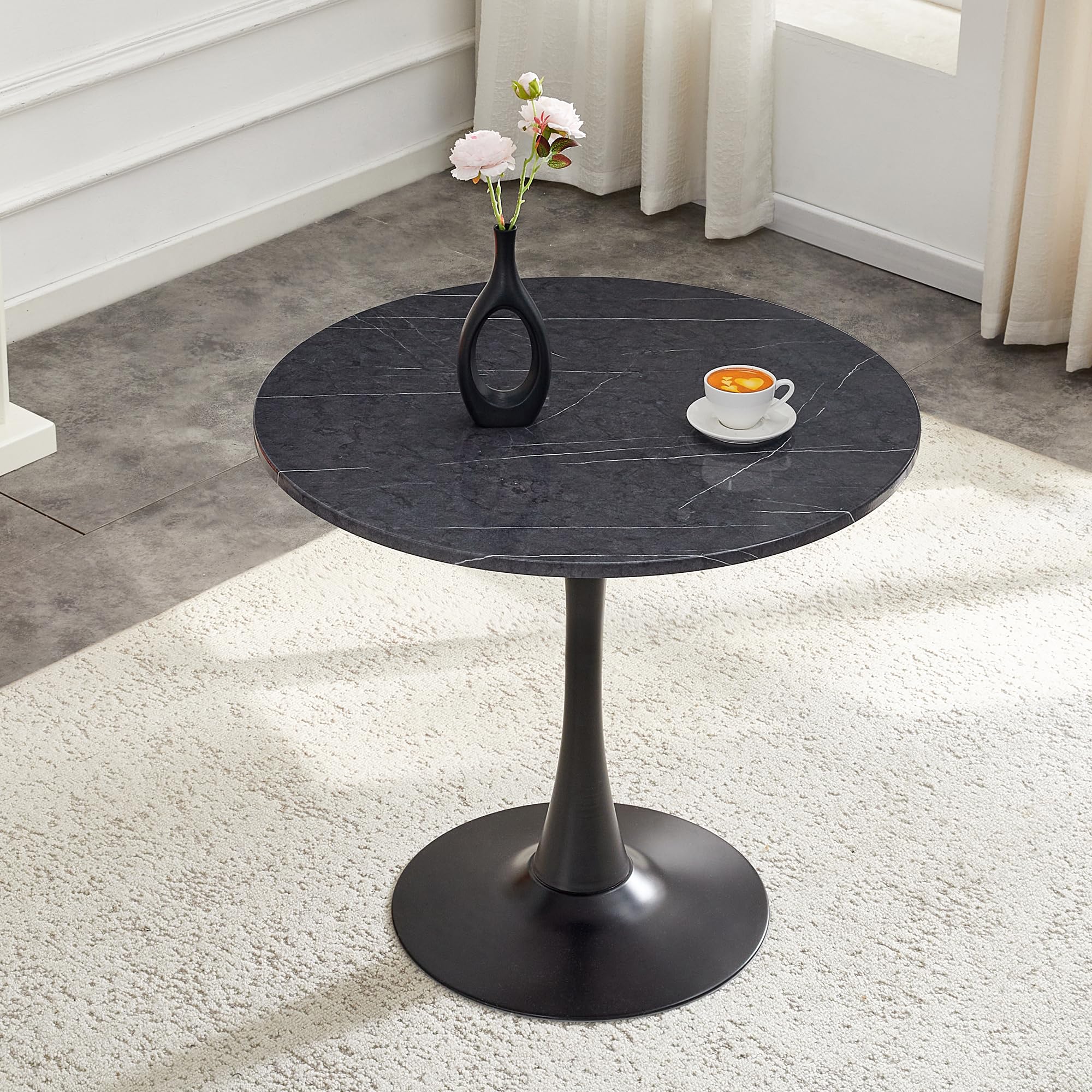 Round Tulip Dining Table, 31.5" Circle Tulip Table with Thickened Tabletop & Metal Pedestal, Mid Century Modern Bistro Table for Kitchen, Small Places, Living Room