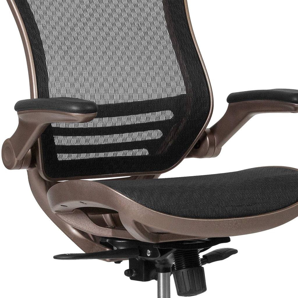 Mid-Back Swivel Office Chair with Adjustable Foot Ring and Seat Height, Ergonomic Mesh Chair with Armrests, Black/Gold
