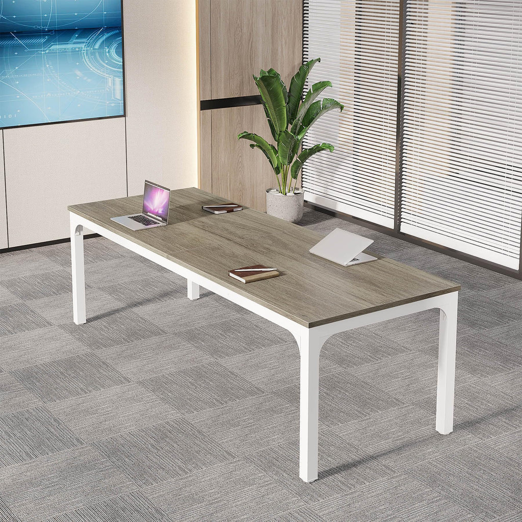 6.5 FT Conference Room Table, 78.74" W x 27.56" D Large Office Conference Table, Modern Seminar Meeting Table Desk for Boardroom, Meeting Room (6, Gray)