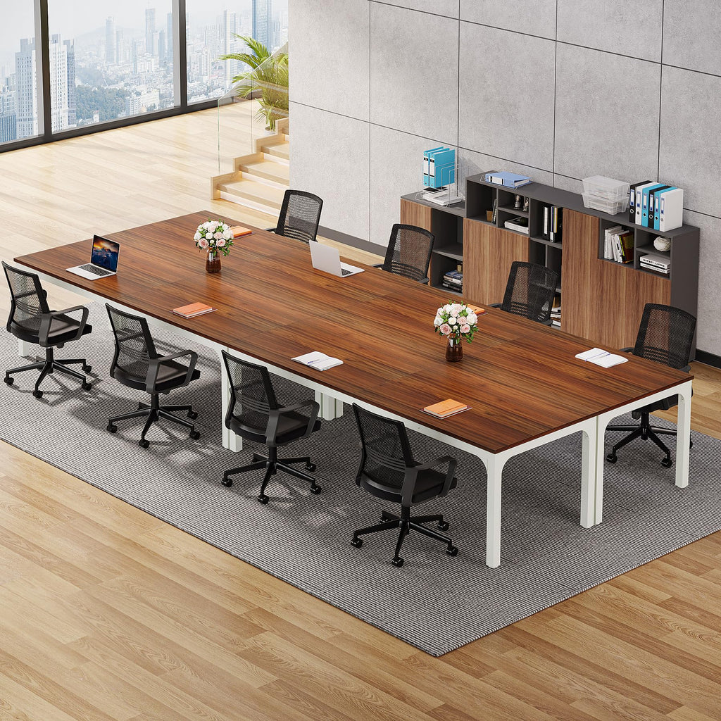 6.5 FT Conference Room Table, 78.74" W x 27.56" D Large Office Conference Table, Modern Seminar Meeting Table Desk for Boardroom, Meeting Room (1, Brown and White)