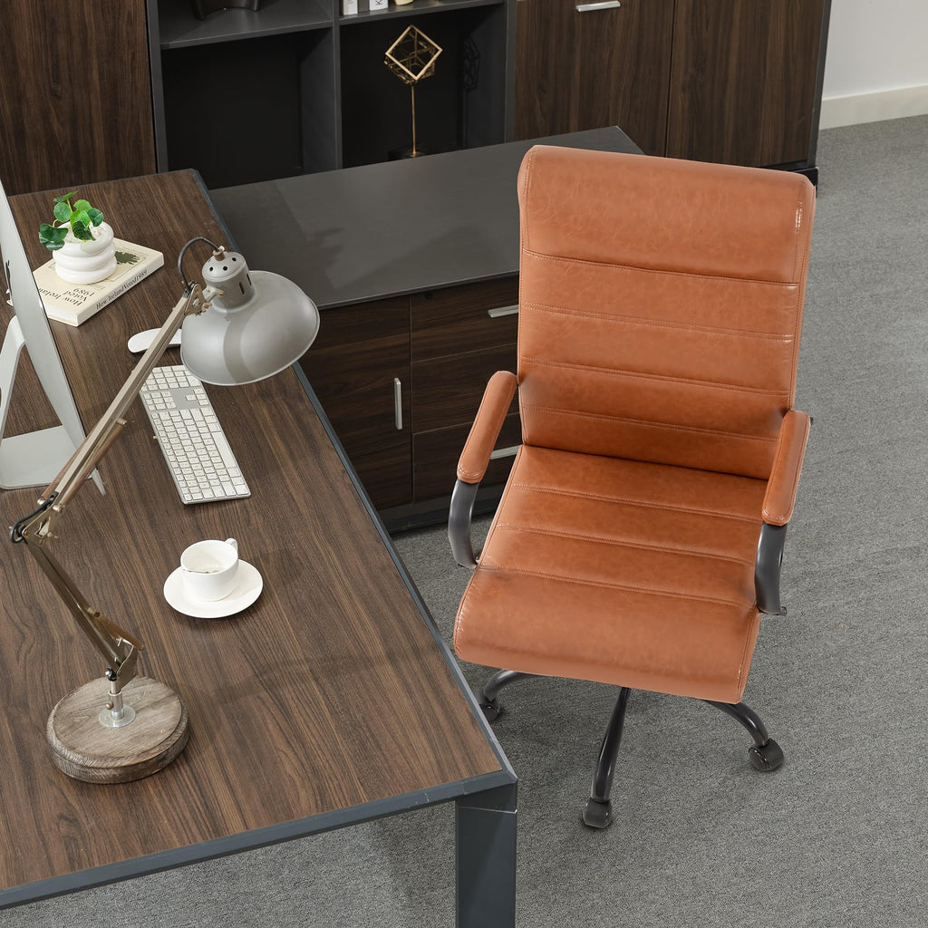 Office Desk Chair,Modern Leather Conference Room Chairs,High Back Home ofiice Chair,Adjustable Height Swivel Executive Computer Chair with Armrest and Padded Seat,Brown with Black Frame