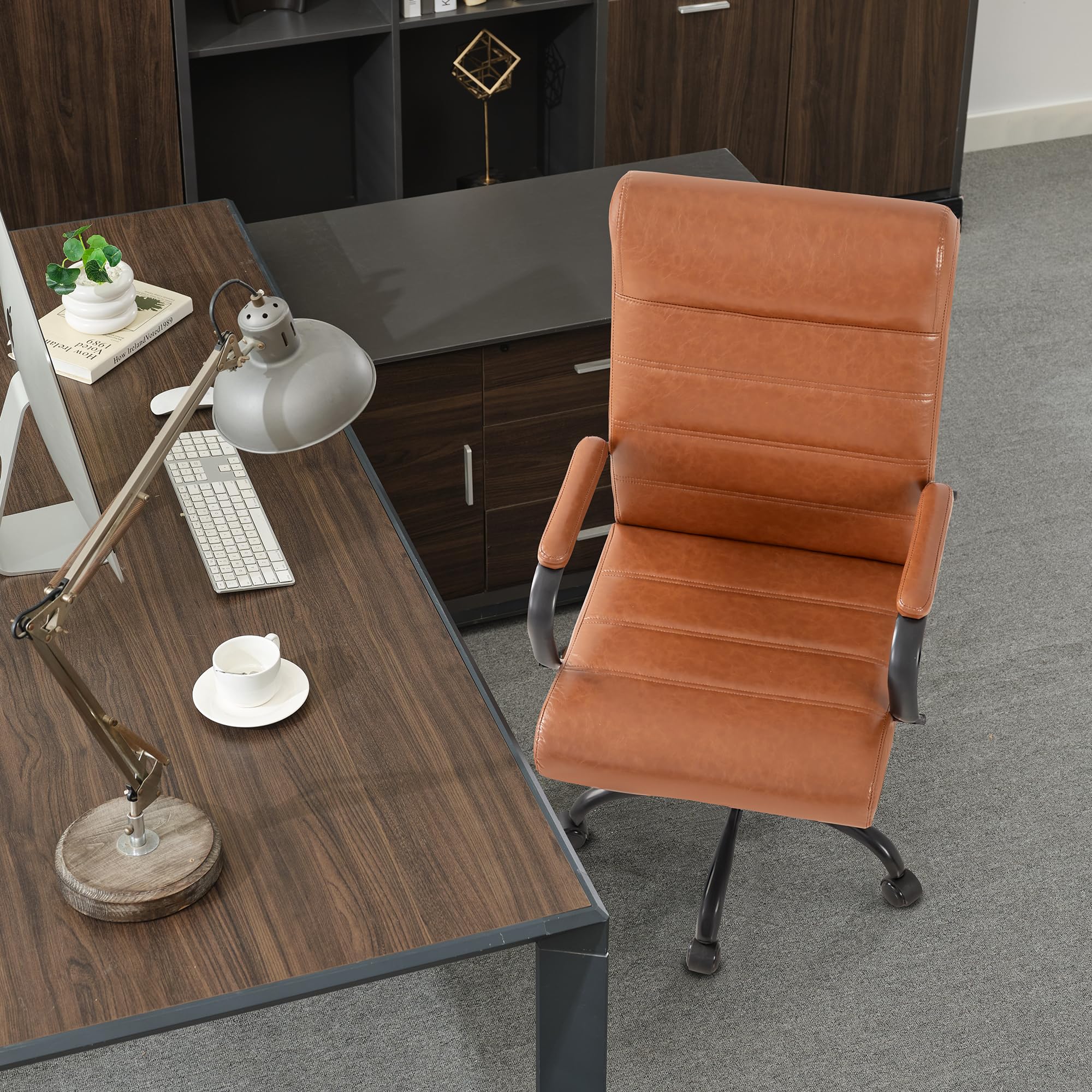 Office Desk Chair,Modern Leather Conference Room Chairs,High Back Home ofiice Chair,Adjustable Height Swivel Executive Computer Chair with Armrest and Padded Seat,Brown with Black Frame