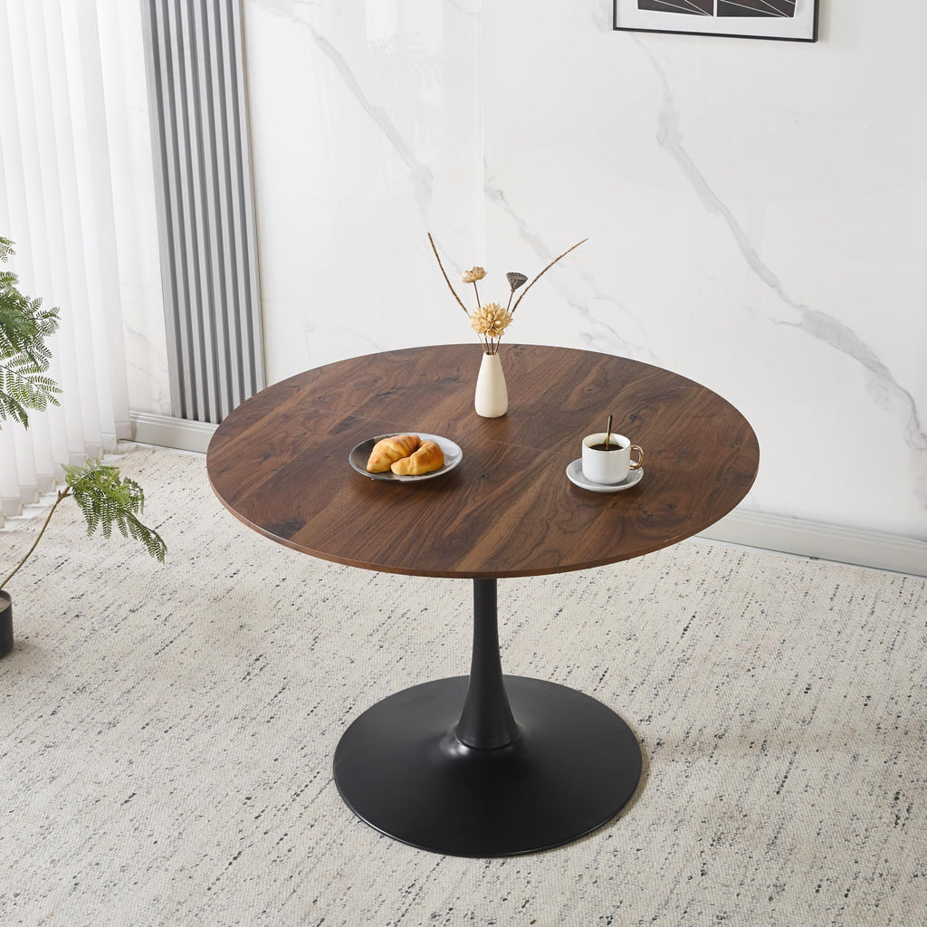 Sybrioka 42" Tulip Table for 4-6 Persons Modern Round Dining Room Table, Mid-Century Modern Walnut Small Kitchen Table with MDF Wooden Top, Leisure Coffee Table for Living Room, Dining Room, Office