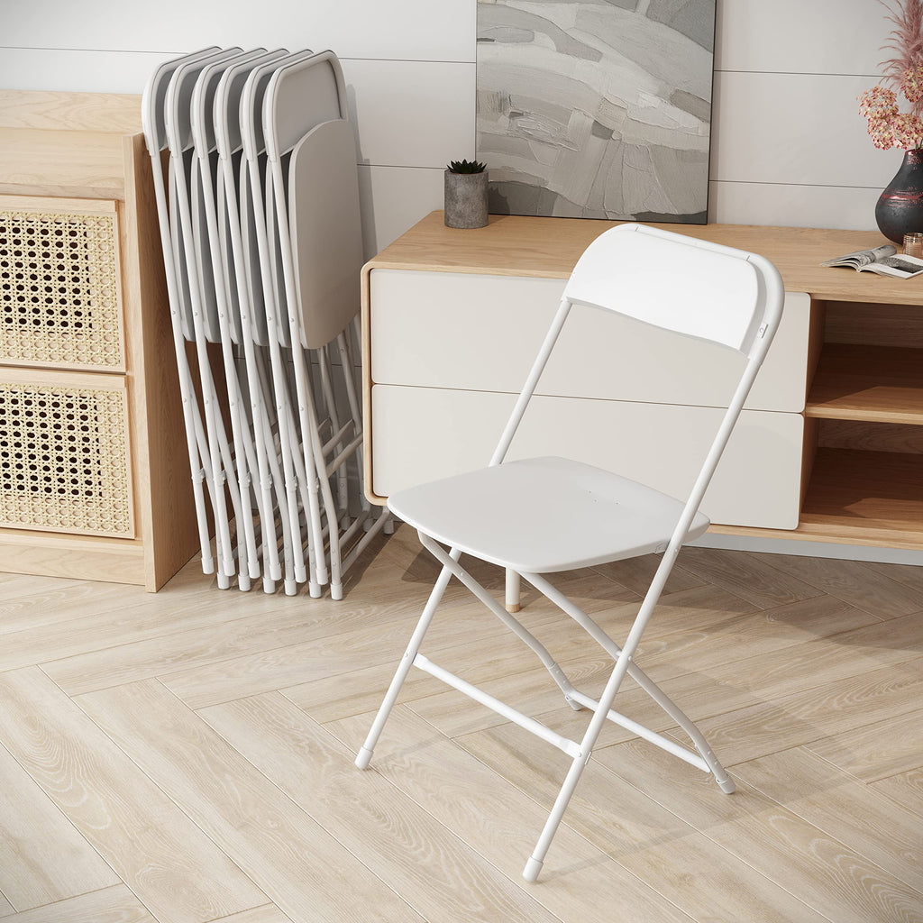 Set of 6, Hercules Series Plastic Folding Chairs for Parties and Weddings, Stackable Commercial Event Seats with 650-lb. Static Weight Capacity, White