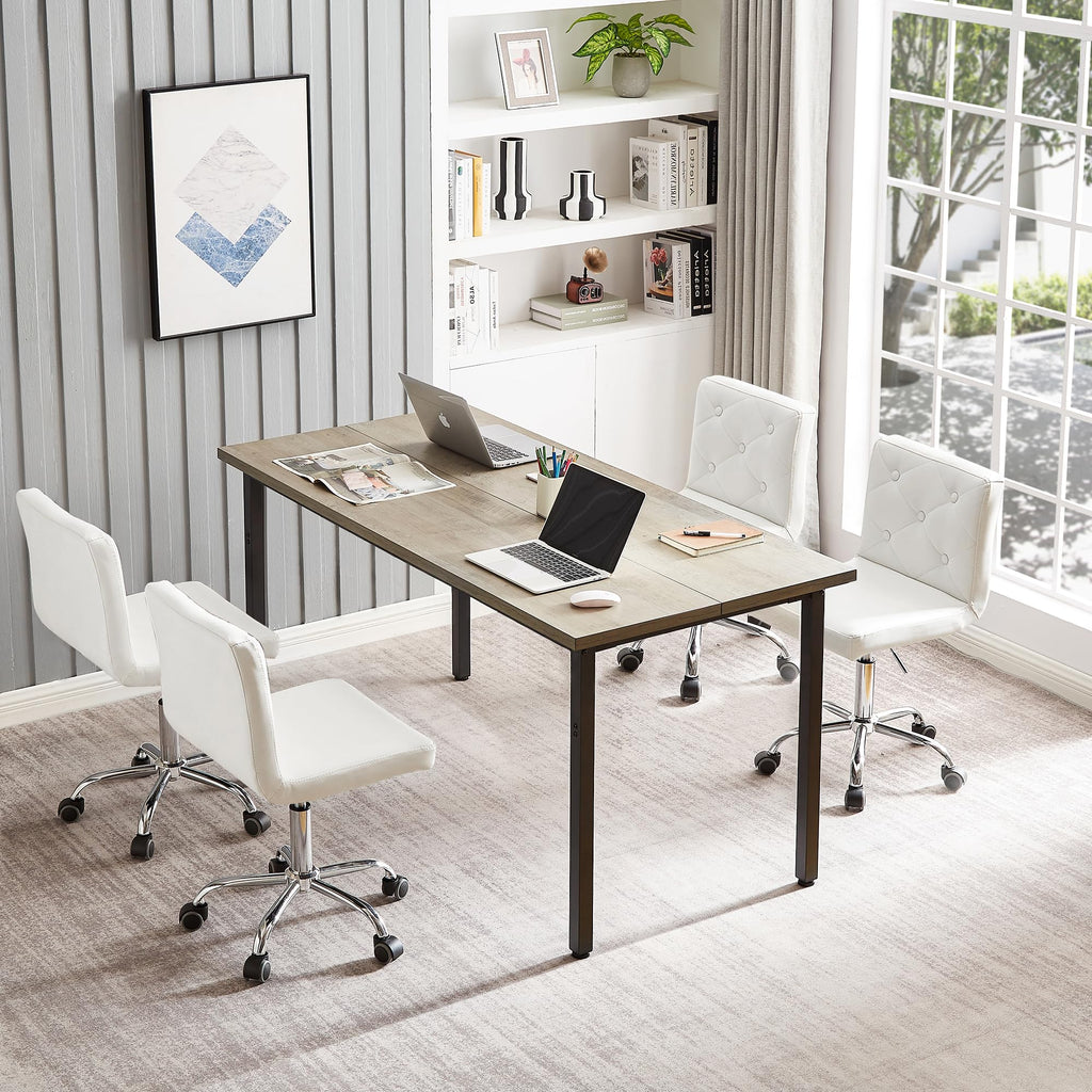 PU Leather Mid-Back Armless Vanity Chair Adjustable Height 360° Rolling Swivel for Office Work, White