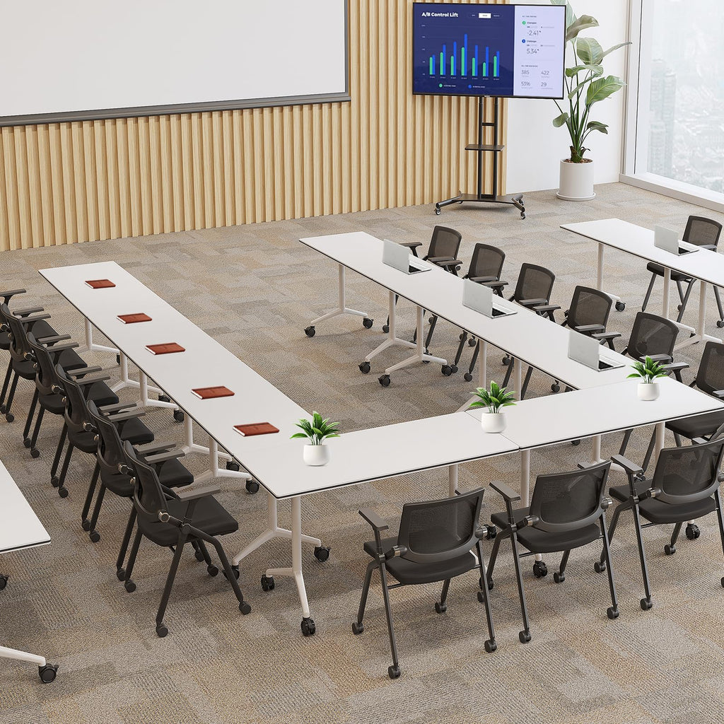 Folding Conference Table with Wheels, Flip-Top, 70.8in, 2 Pack, White