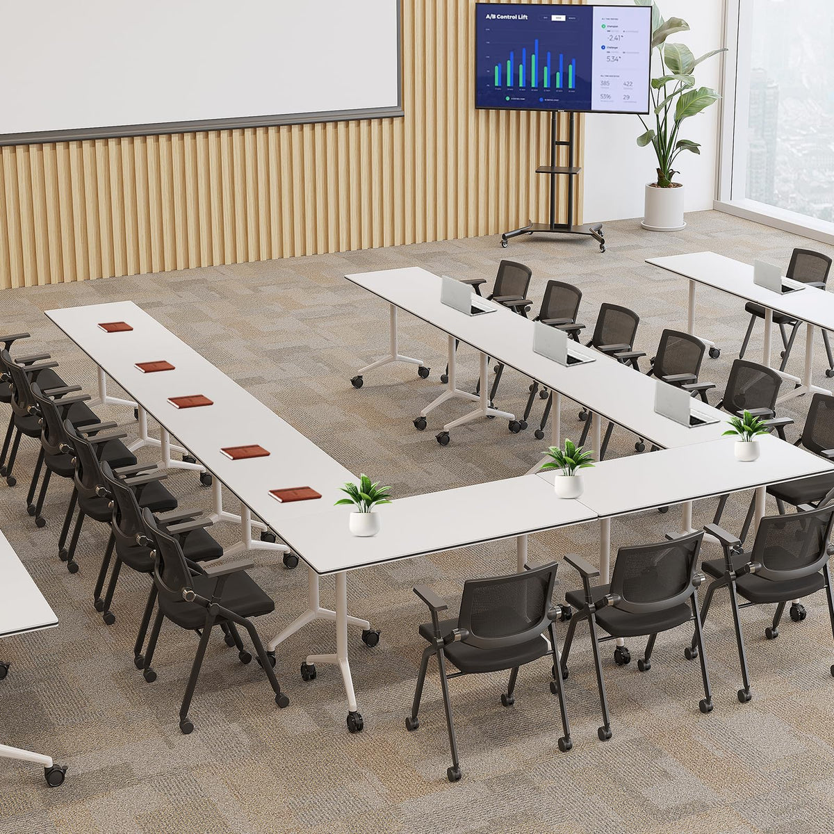Folding Conference Table with Wheels, Flip-Top, 70.8in, 2 Pack, White