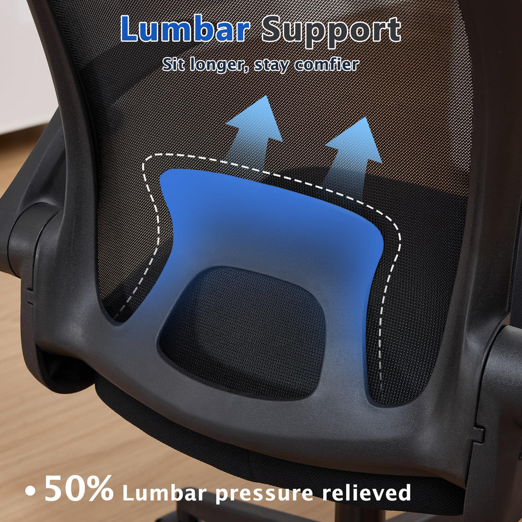 Foldable Office Chair for Small Spaces | Home Office Folding Desk Chairs with Wheels and Flip Up Arms | Ergonomic Mesh Computer Chair for Adults & Kids Black