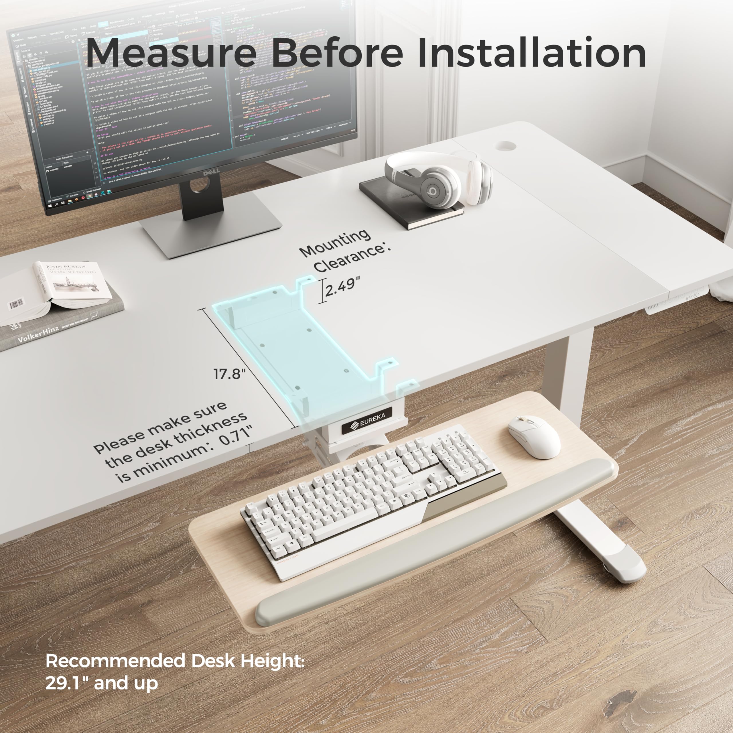 Keyboard Tray Height Adjustable, Swivel Tilt Computer Keyboard Drawer Under Desk, 25x9.13'' Sliding Keyboard & Mouse Platform with Mouse Pad for Typing, Maple