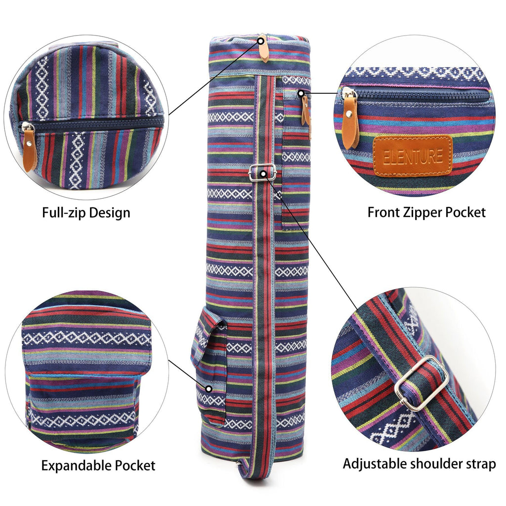 Yoga Mat Bag for Women & Men, Full-Zip Canvas Pilates Bag with Pockets