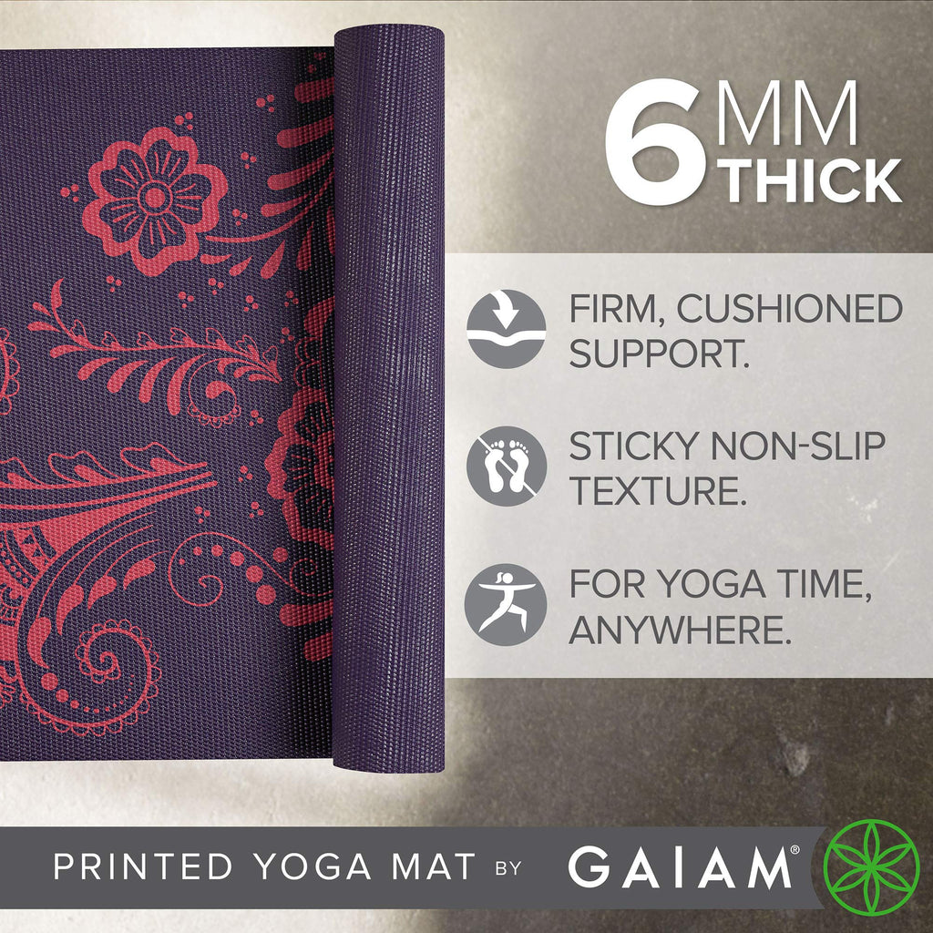 Premium Yoga Mat, 6mm Thick Print Mat (Aubergine Swirl)