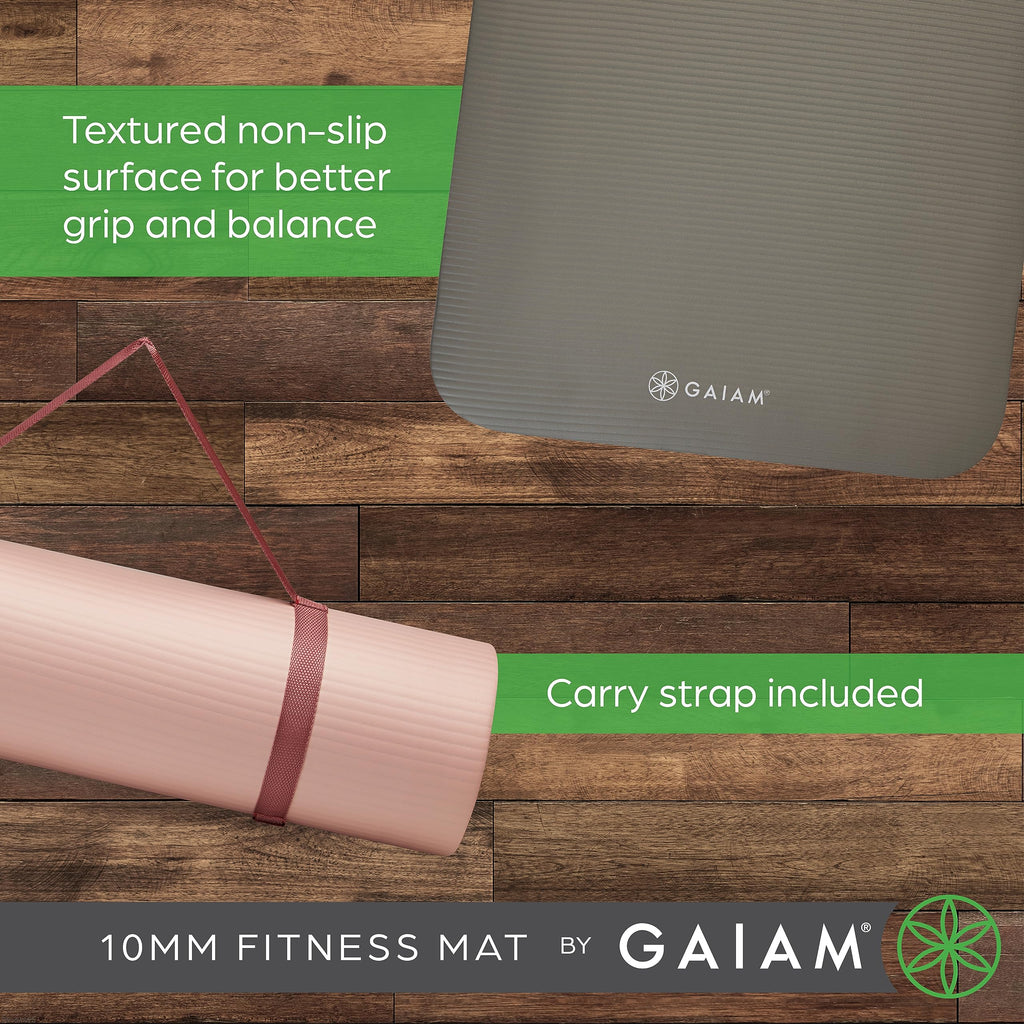 Extra-Thick Yoga Fitness Mat and Exercise Mat with Non-Slip Texture and Easy Carry Strap - Ideal for Floor Workouts and Everyday Yoga - Supportive and Portable, Purple, 10mm